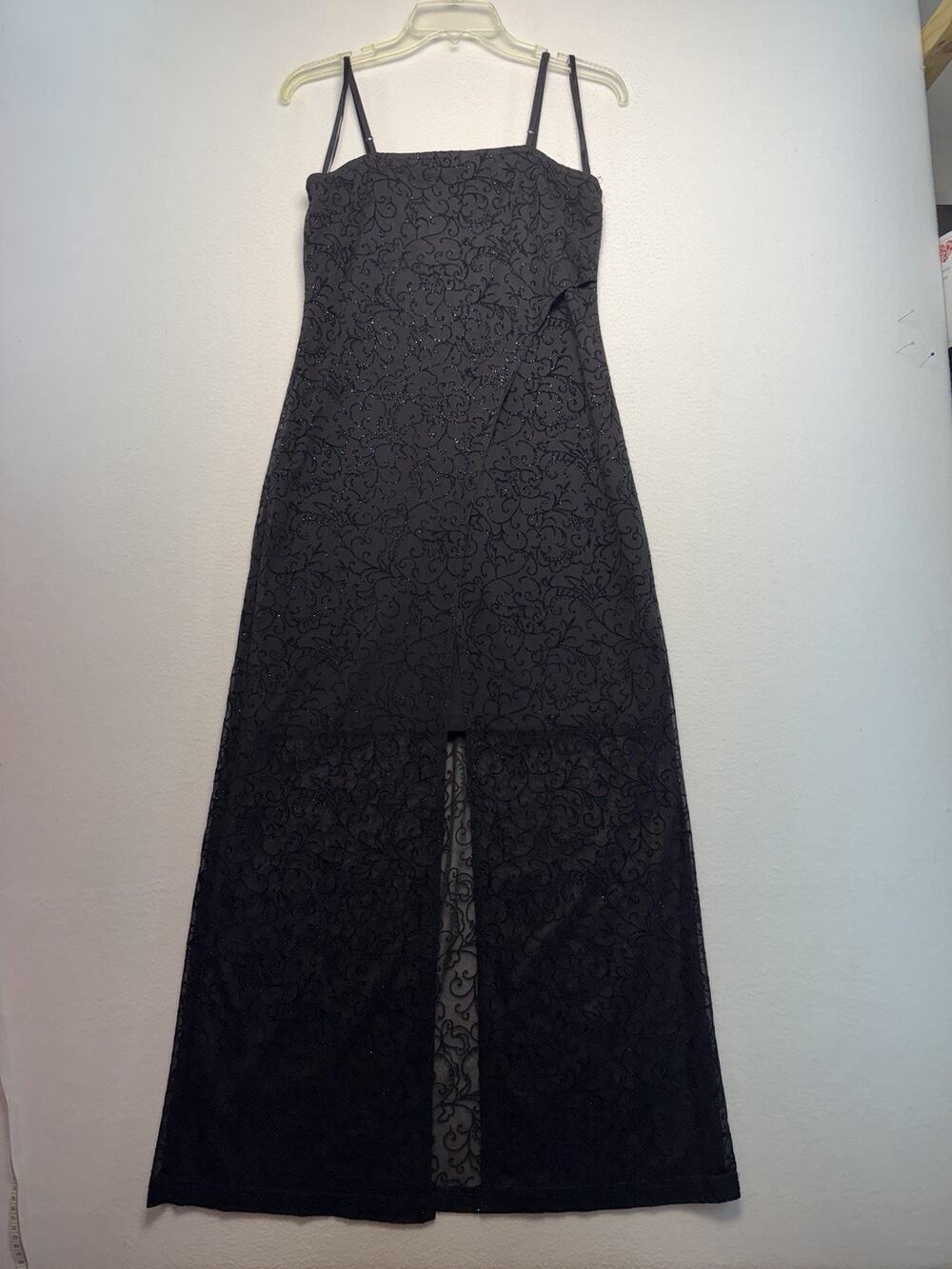 Next Up Black Formal Sparkle/Glitter Overlay Maxi Women's M Black Lace Wrap Slit